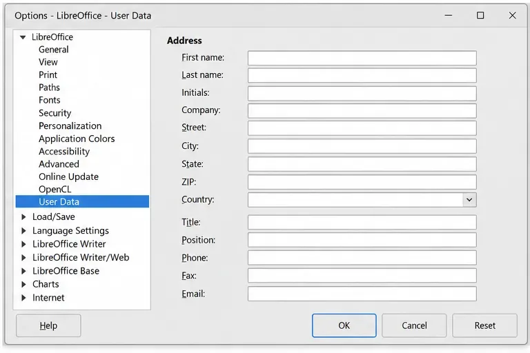 Limit Optional Diagnostics and Update Data in LibreOffice