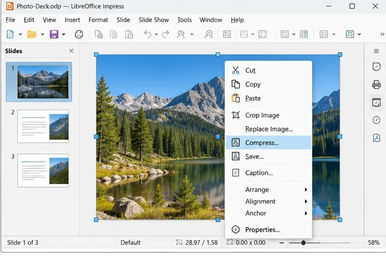 Make LibreOffice Impress Files Smaller Without Blurring Images