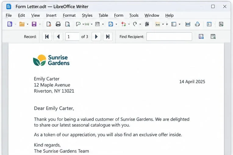 Merge Writer Letters with a Logo and Spreadsheet Fields