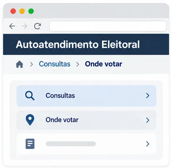 Tela esquemática de navegador com Autoatendimento Eleitoral, Consultas e Onde votar.