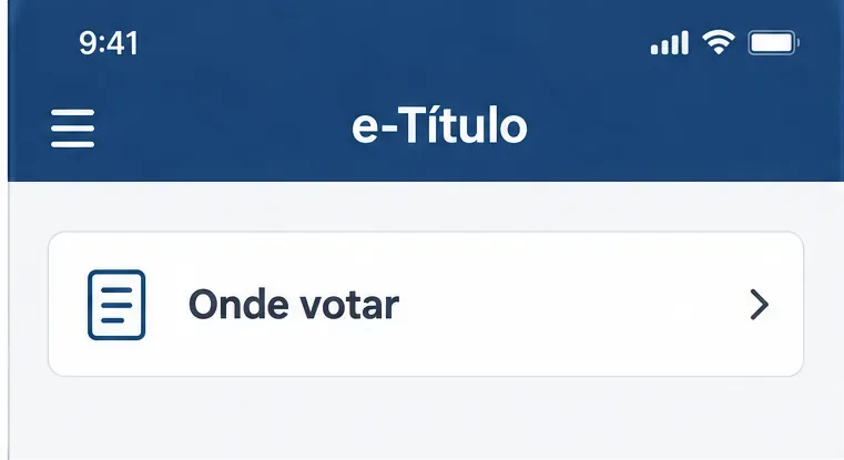 Representação esquemática da opção “Onde votar”; no aplicativo oficial, o comando fica no menu inferior.