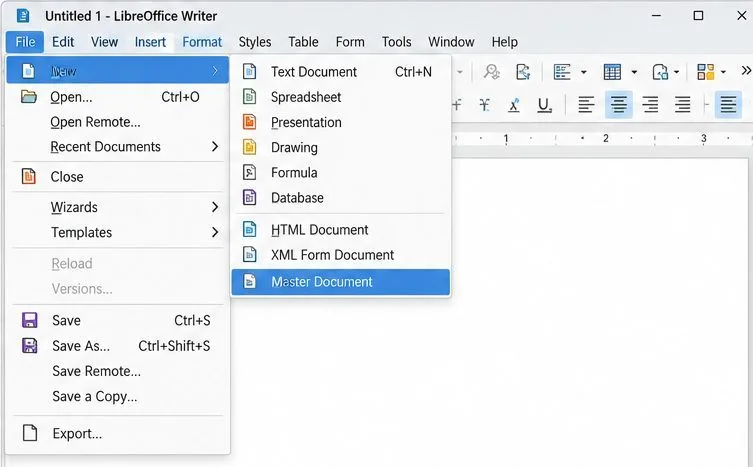 Organize a LibreOffice Book with Linked Master Documents
