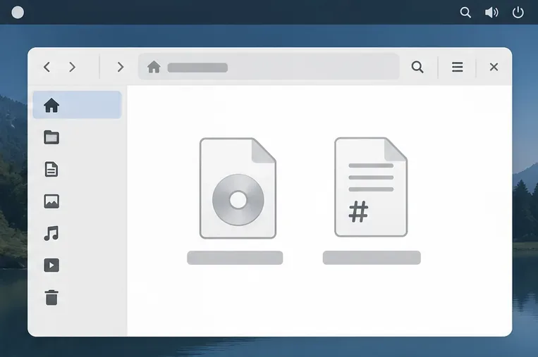 A conceptual Linux file manager with a disc image and a checksum document represented as separate files