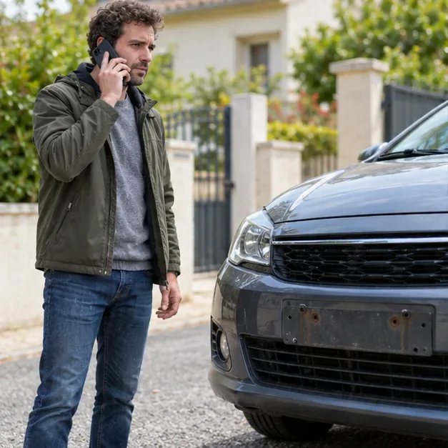 Un automobiliste téléphone après avoir découvert l’absence de sa plaque avant