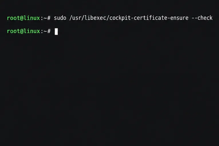 Illustrative terminal showing SUSE's cockpit-certificate-ensure check command at a shell prompt