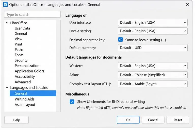 LibreOffice Options dialog on Languages and Locales  data-awj-image-key=