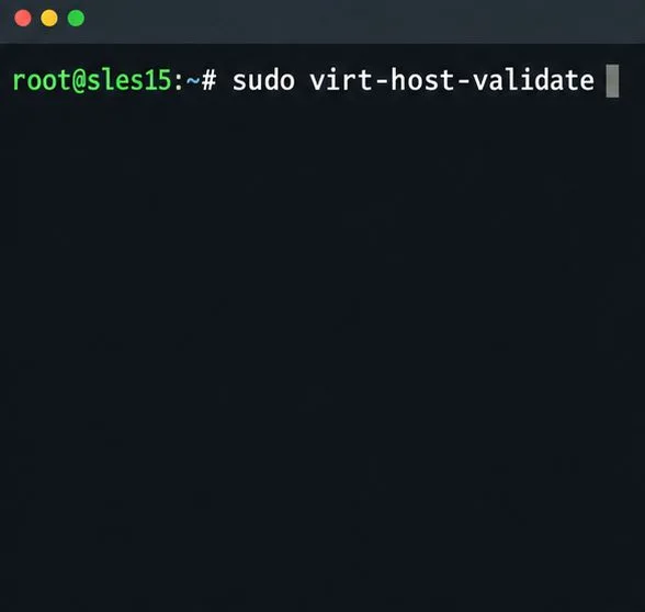 يعرض طرفية لينكس الأمر sudo virt-host-validate للتحقق من جاهزية مضيف المحاكاة الافتراضية.
