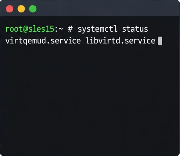 يعرض طرفية حالة systemctl للتحقق من وحدات الخدمة virtqemud و libvirtd.