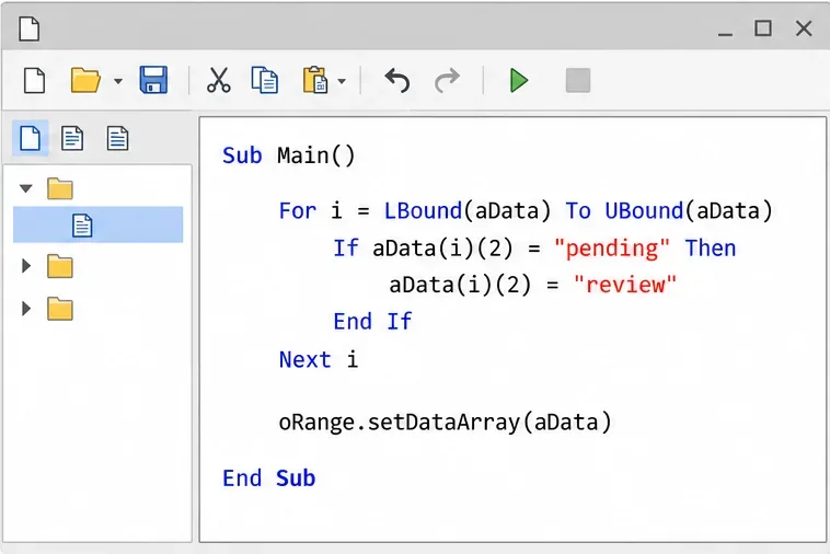 LibreOffice Basic macro changing pending values to review in an in-memory array and writing the array back