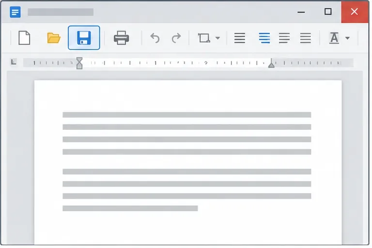 Una finestra di un documento di Office con i pulsanti di salvataggio e chiusura, che illustra una normale chiusura prima di cronometrare l'avvio di LibreOffice.