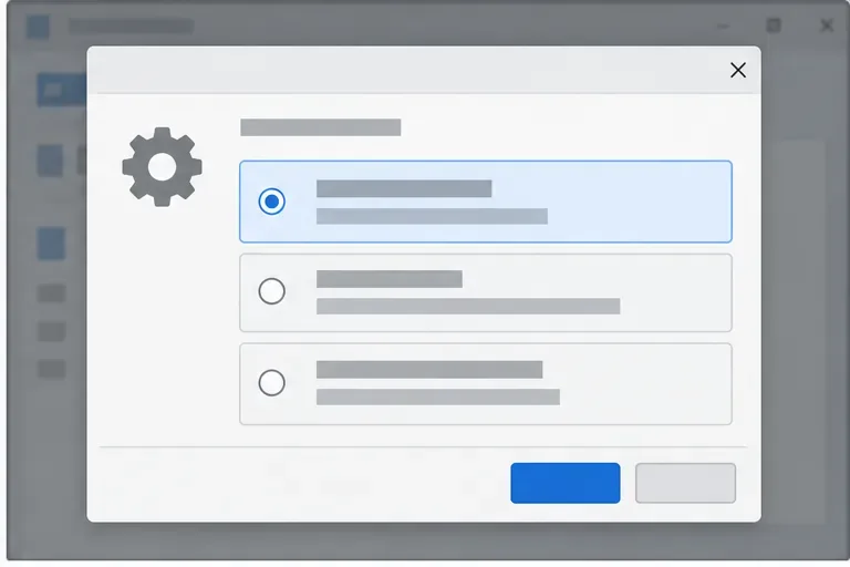 Una finestra di dialogo generica per la risoluzione dei problemi con tre opzioni, che illustra un test temporaneo di pulizia del profilo in LibreOffice.