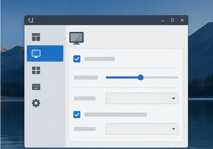 Un pannello di impostazioni generico del gestore di finestre con controlli relativi alla visualizzazione e caselle di controllo abilitate.