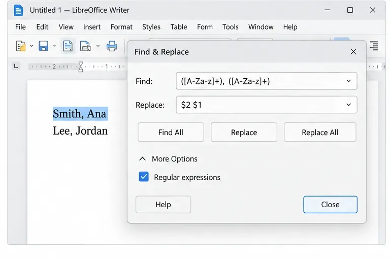 Use Regex in LibreOffice Writer to Edit Text in Batches