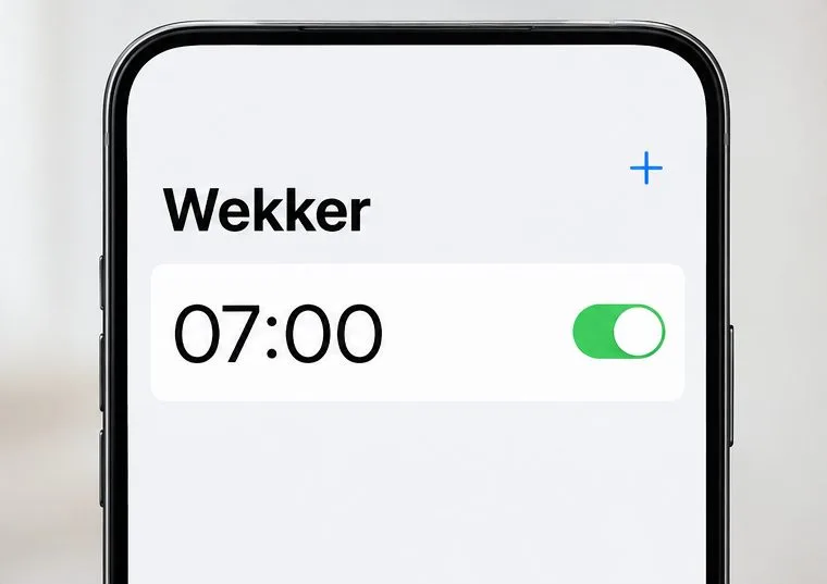 Voorbeeld van een telefoonwekker met een ingeschakeld dagelijks alarm om 07.00 uur