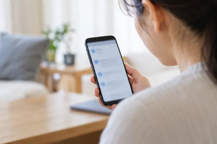スマートフォンに届いたメッセージを確認する人