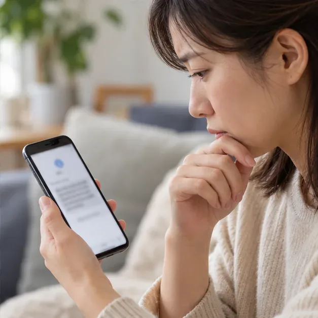 スマートフォンに届いた内容の読めないメッセージを開かず確認する人