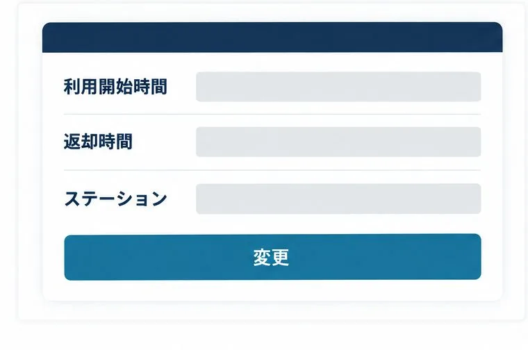 利用開始時間、返却時間、ステーションを並べて確認する予約詳細画面のイメージ
