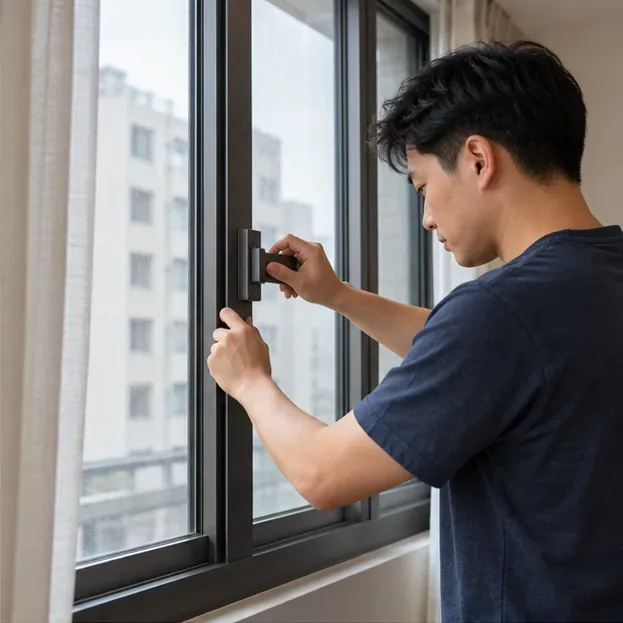 住戶在室內側確認窗扇關閉並扣好窗鎖。