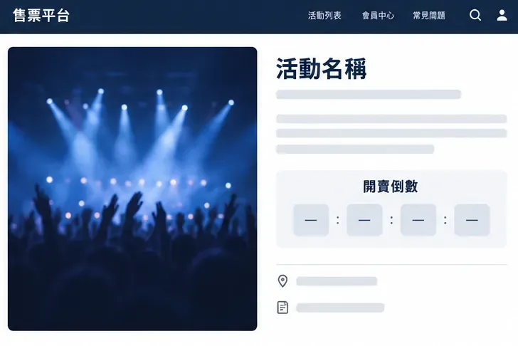 活動頁面示意，右側有開賣倒數區塊